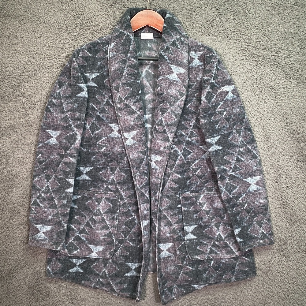 Columbia Womens L Aztec Shawl Collar Cardigan Sweater Open Front Fleece Blanket